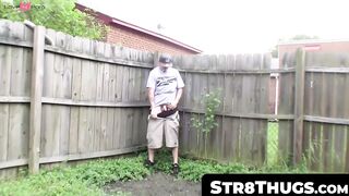 Str8Thugs.com - Tattooed hooligan's solo backyard jerk off and cum blasting finale