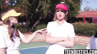 Teens turn a tennis match into a cock filled gangbang