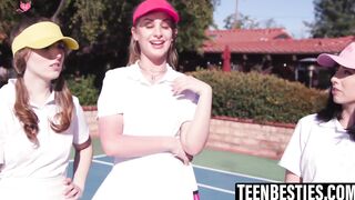 Teens turn a tennis match into a cock filled gangbang