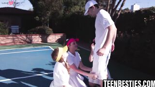 Teens turn a tennis match into a cock filled gangbang