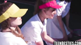 Teens turn a tennis match into a cock filled gangbang