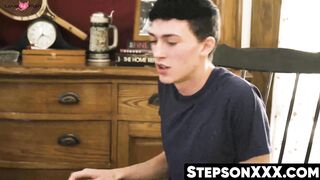 Skinny boy cums getting railed by stepdad with force