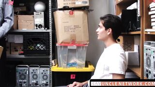 SayUncleNetwork.com - Thieving twink explosively cums after interracial threesome wit