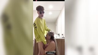 "Bathroom Blowjob - Petite Cutie Sucks Her Lover's Big Long Dick"