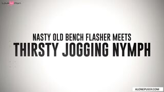 "Nasty Old Bench Flashing - Thick-Thigh Jogger Gets A Surprise Flash"