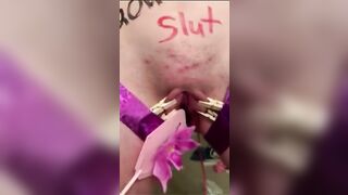 Slave t20w restrained clothespinned and spanked swollen snatch