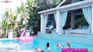 Lesbians Share Poolside Threesome With Petites - GirlfriendsFilms