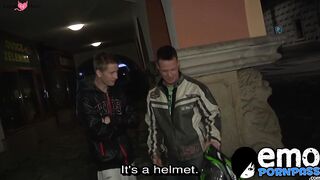 Biker twink cums hard after getting analled by jock