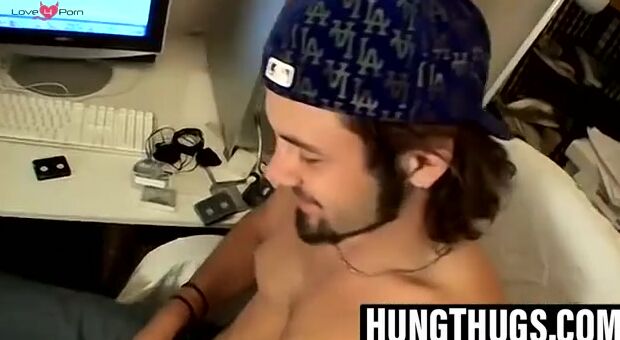 Hunky straight thug strokes juicy man tool slow