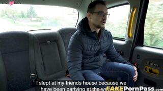 Taxi slut Lady Gang rides strangers dick doggy after blowjob deal