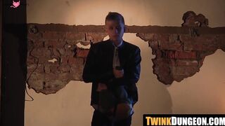 Cute blonde twink tortured and humiliated by his master