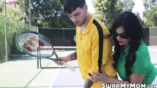 Friendly tennis match turns into a stepson swap with MILFs Kenzie Taylor and Mona Aza
