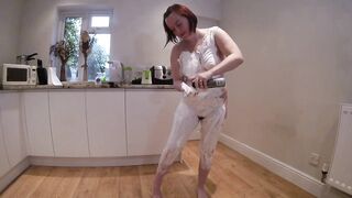 Messy dance into shaving foam