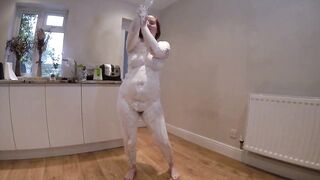 Messy dance into shaving foam