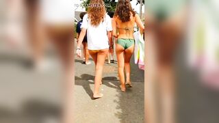 Cutie Dark Haired Girls Walking With Bae Bikinis Public