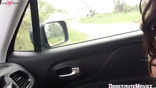 Hot MILF Gives Passionate Car-Blow Job & Creamped By Stepbrother