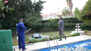 Poolside Pool Cleaning - Old Man Fucks Young Hunk With Big Dick
