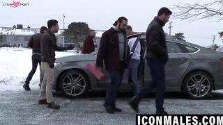 Horny Muscle Hunks Gang-Banging Older Guy