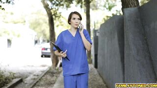 Goddess nurse Natalie Porkman choking on her stepbrothers penis