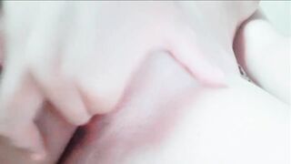 Pale thin chick masturbating, close-up pink small snatch - Hana