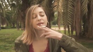 She gets pierced by a bbc into a outdoor bathroom