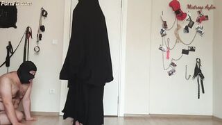 Muslim girlfriend canes fat sub