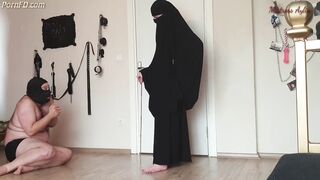 Muslim girlfriend canes fat sub
