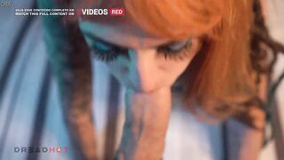 Ruiva de Dread se deliciando e babando na rola -