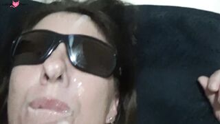 Mature Woman Receives Huge Load on Face - Old Granny Facesitting & Creampie POV