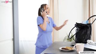 Big Boobs Nurse Creepily Fetishizes Patient In Kitchen