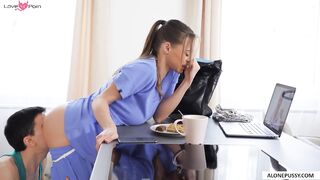 Big Boobs Nurse Creepily Fetishizes Patient In Kitchen