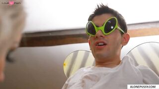 Lil' Buggermouth Blonde Teen Talks Dirty While Riding A Big Dick