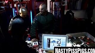 3way muscle hunks domination scene - bondage fetish action in dungeon