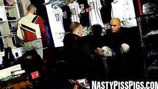 3way muscle hunks domination scene - bondage fetish action in dungeon