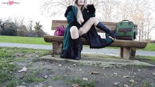 French Babe Masturbates in Public Park with Thong - Amateur Freak