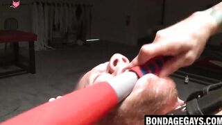 Tatted Up Hunk Endures Bondage Fetish Fantasy With Whipping And Ball Gaging