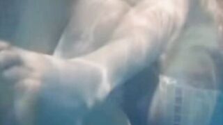 Twincest lesbian fun! Hot blonde twins play water games in pool