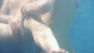 Twincest lesbian fun! Hot blonde twins play water games in pool