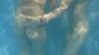 Twincest lesbian fun! Hot blonde twins play water games in pool