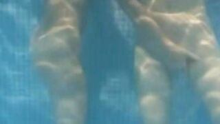 Twincest lesbian fun! Hot blonde twins play water games in pool