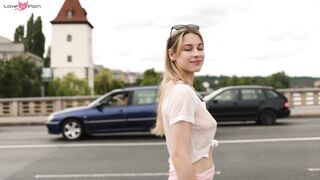 Hot Babe Cassandra Flashes Her Big Boobs While Walking In The Streets