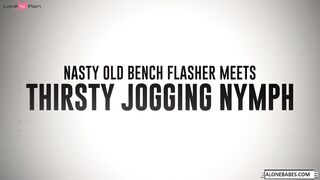 Nasty Old Bench Flashing - Thick-Thigh Jogger Gets A Surprise