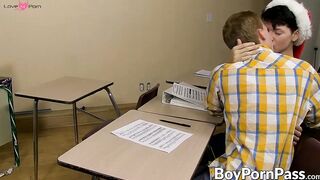 Classroom Twink Threesome - Teen Boys Fuck Hard In Class
