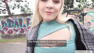 Prague Sausage Party - Hot Blonde Babe Stuffing Her Mouth With Delicious Meat