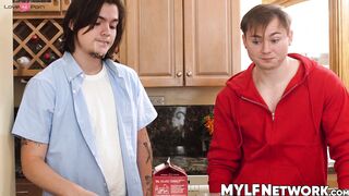 Step-Mom's Slutty Daughter Gets Double Facial From Stepbrothers