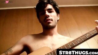 Hunk's Solo Guitar Play & Hot Jack-Off Session Ending With Big Load
