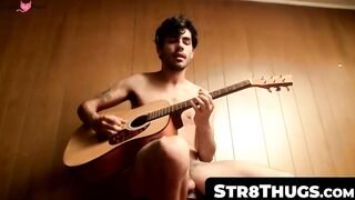 Hunk's Solo Guitar Play & Hot Jack-Off Session Ending With Big Load