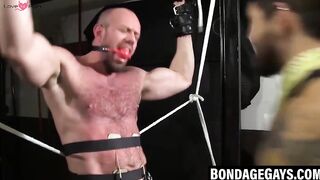 Muscular HUNK Enduring Electro BDSM Experiment In Dark Basement