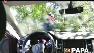 Grandpa's Car Blowjob - Old Man Fucks barely legal Slut Ariella Ford