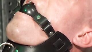 Bondage Babe Fucked Hard By Rope-Bound Dominatrix With Huge Dildo In Her Mouth And Pussy